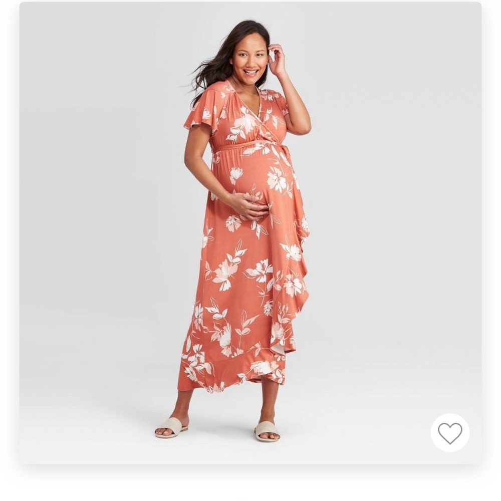 Maternity Coral Floral Wrap Dress Ingrid & Isabel